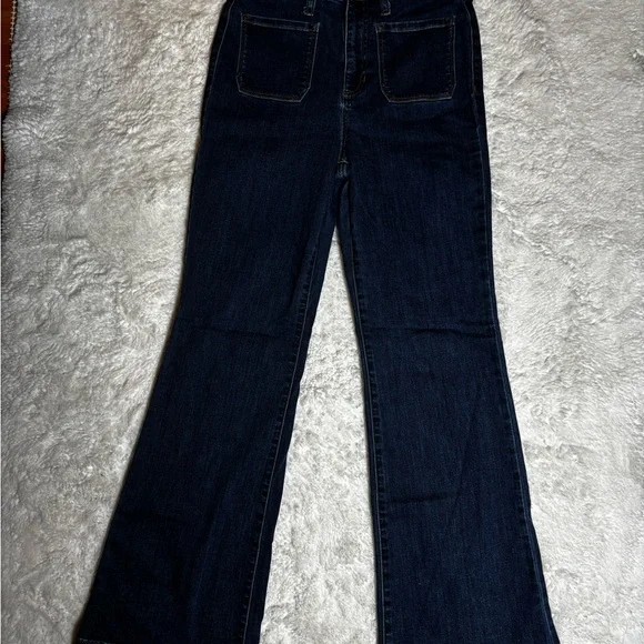 LC Lauren Conrad Flare Jeans Size 10 Dark Wash High Rise Wide Hem Denim - Picture 2 of 3
